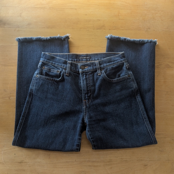 Lucky Brand Mid Rise Crop Wide Leg Jeans Frayed Bottom - Picture 1 of 7